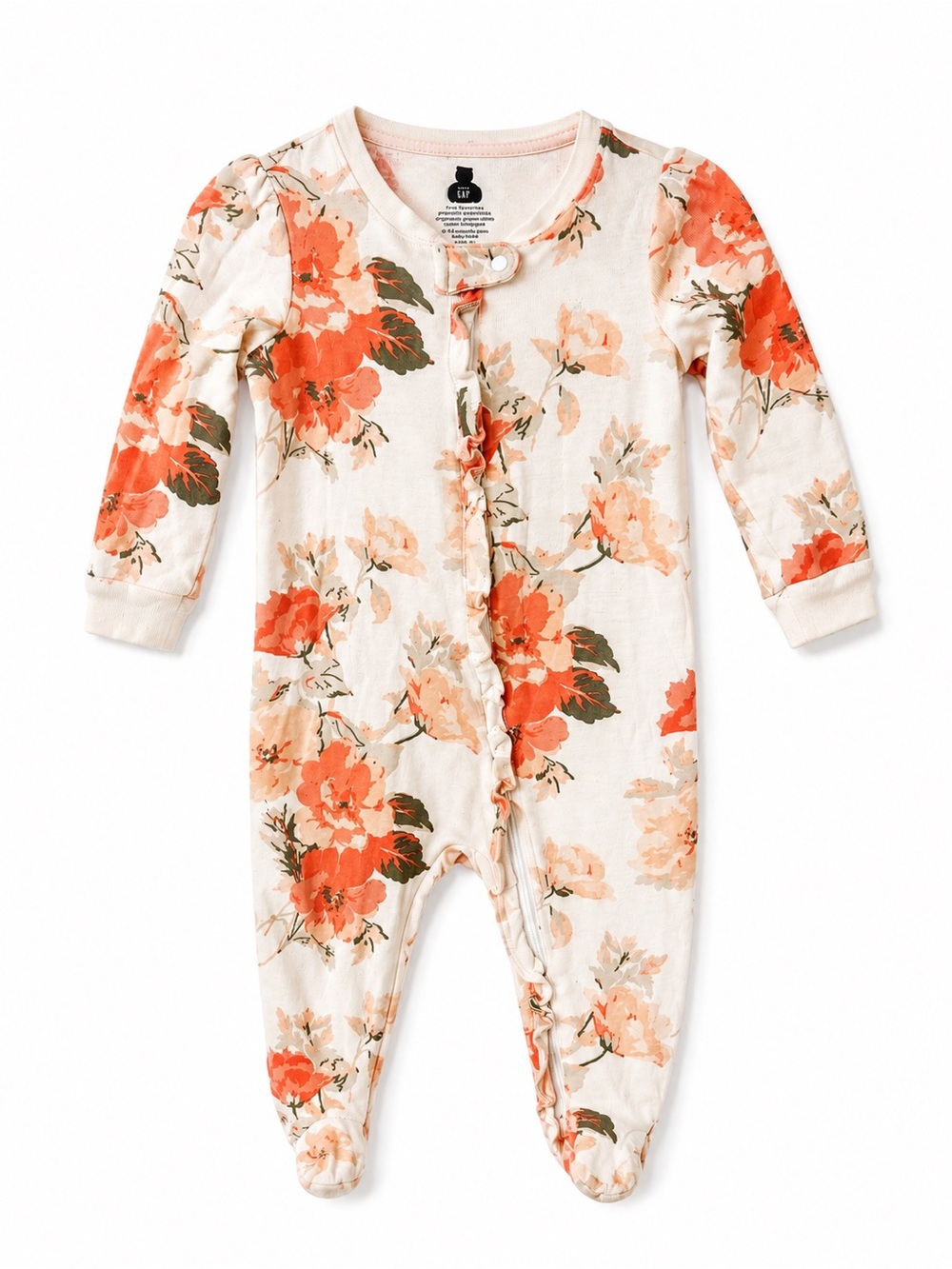 GAP Ivory Footed One-Piece with Coral Floral Print